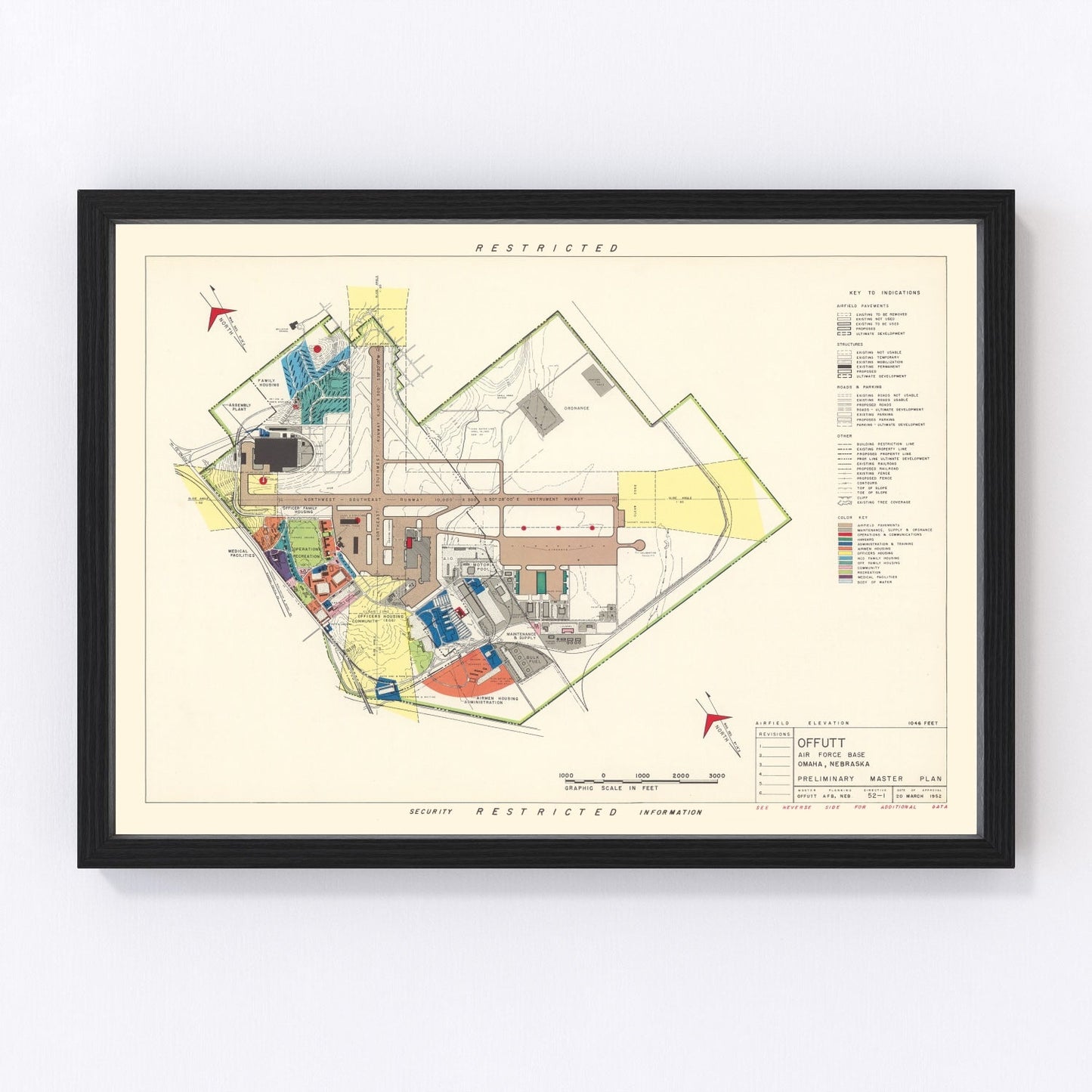Vintage map of Offutt Air Force Base, Omaha, Nebraska, 1951