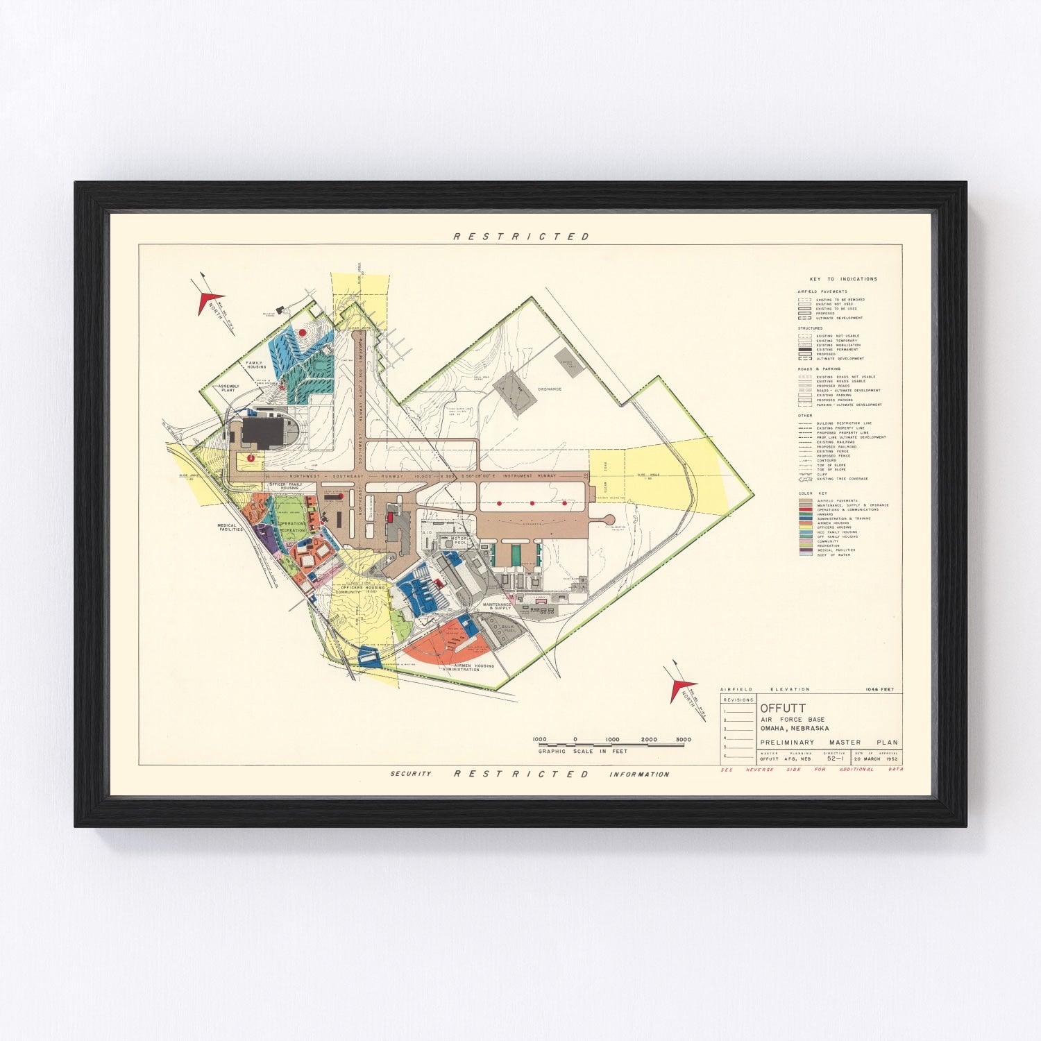 Vintage map of Offutt Air Force Base, Omaha, Nebraska, 1951