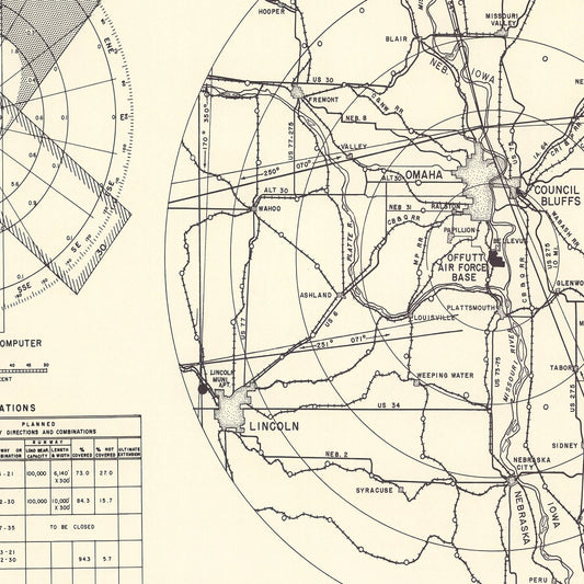 Vintage Map of Offutt Air Force Base Vicinity, Nebraska, 1952
