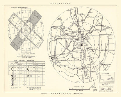 Vintage Map of Offutt Air Force Base Vicinity, Nebraska, 1952