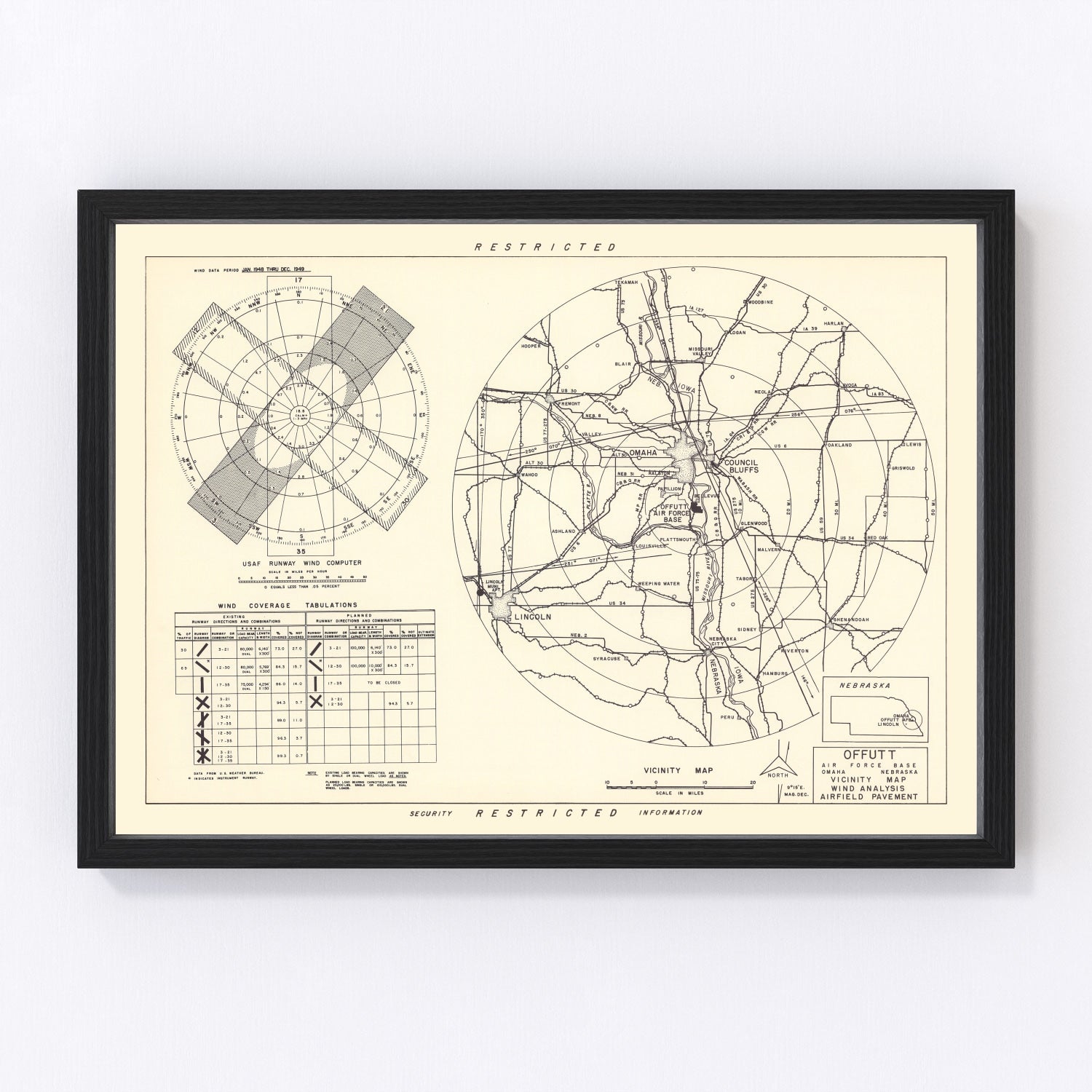 vintage map of Offutt Air Force Base vicinity, Nebraska, 1952