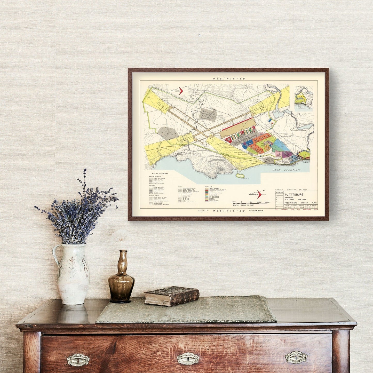 Vintage Map of Plattsburgh Barracks, New York, 1952