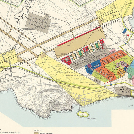 Vintage Map of Plattsburgh Barracks, New York, 1952