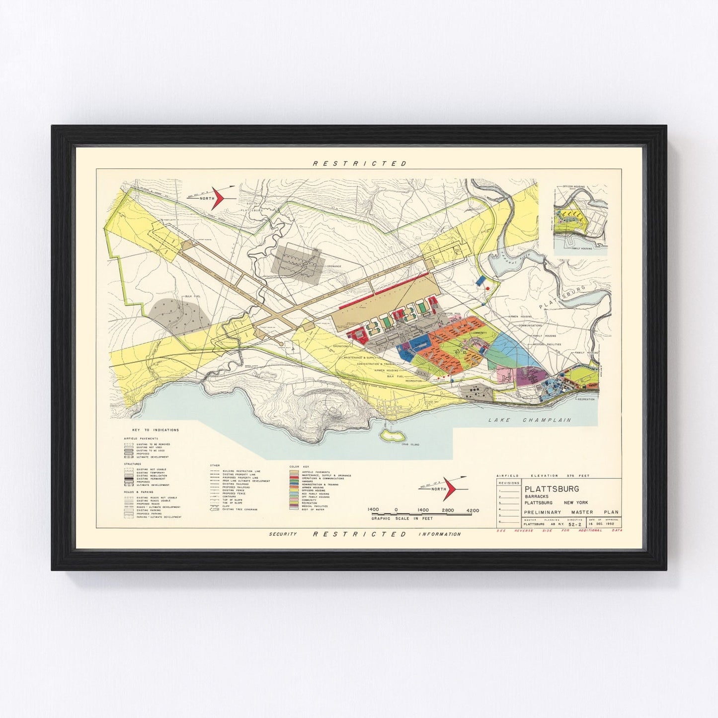 Vintage map of Plattsburgh Barracks, New York, 1952
