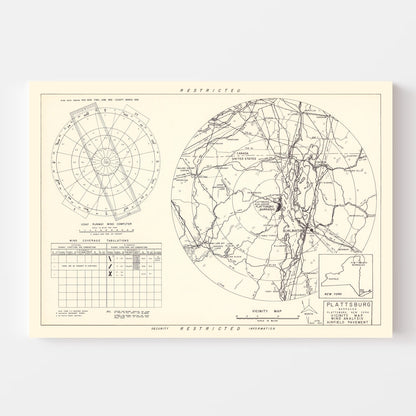 Vintage Map of Plattsburgh Barracks Vicinity, New York, 1952