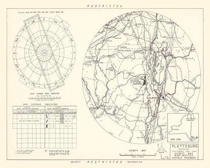 Vintage Map of Plattsburgh Barracks Vicinity, New York, 1952