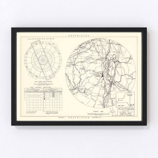 vintage map of Plattsburgh Barracks vicinity, New York, Lake Champlain, 1952