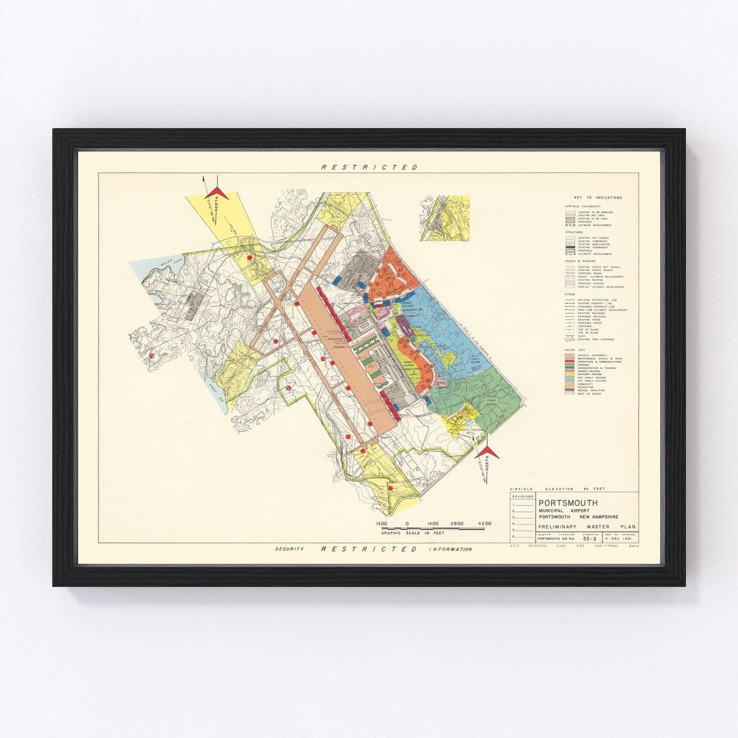 Vintage map of Portsmouth Municipal Airport, 1951
