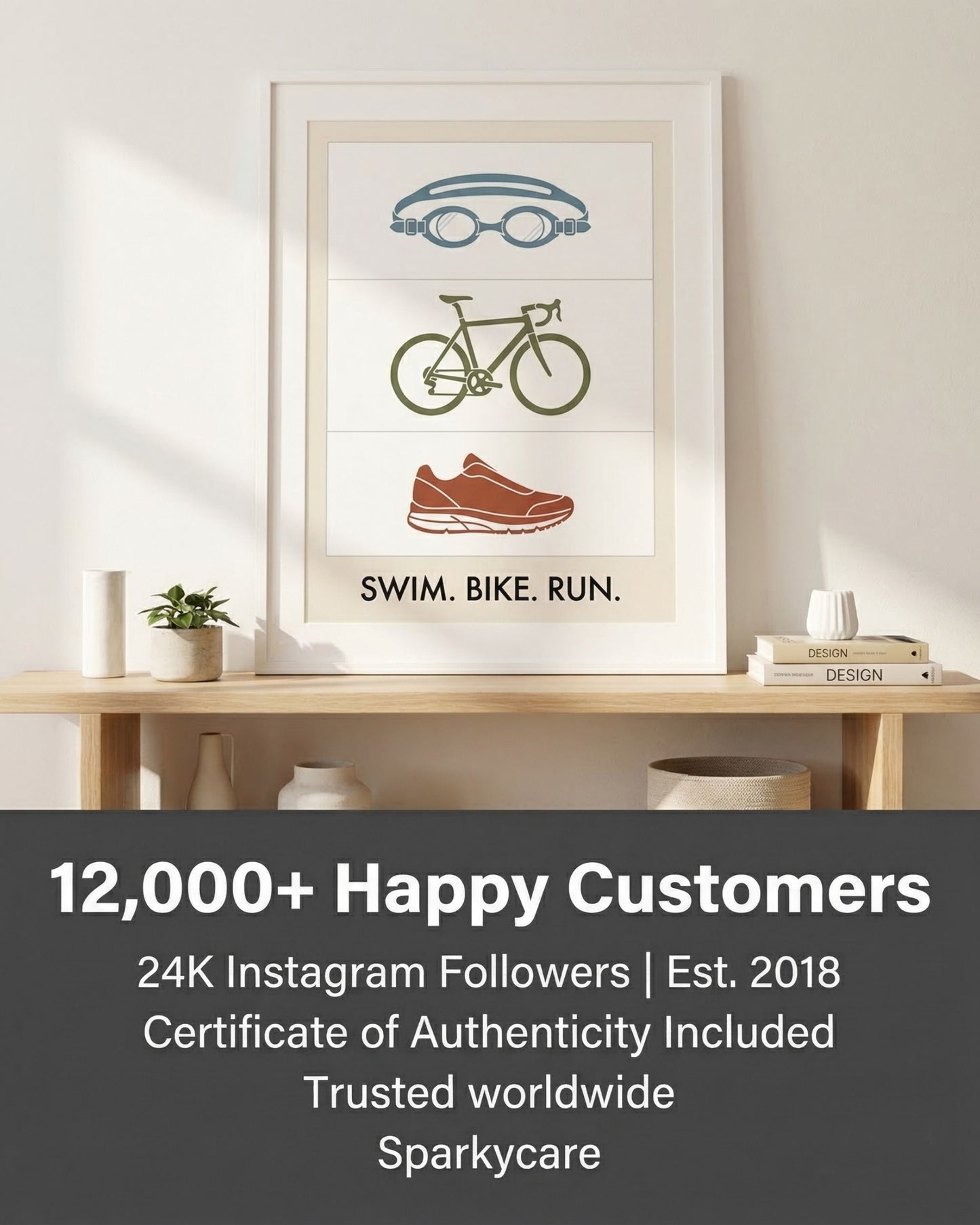 Swim Bike Run Poster: Minimalist Triathlon Icons Wall Art