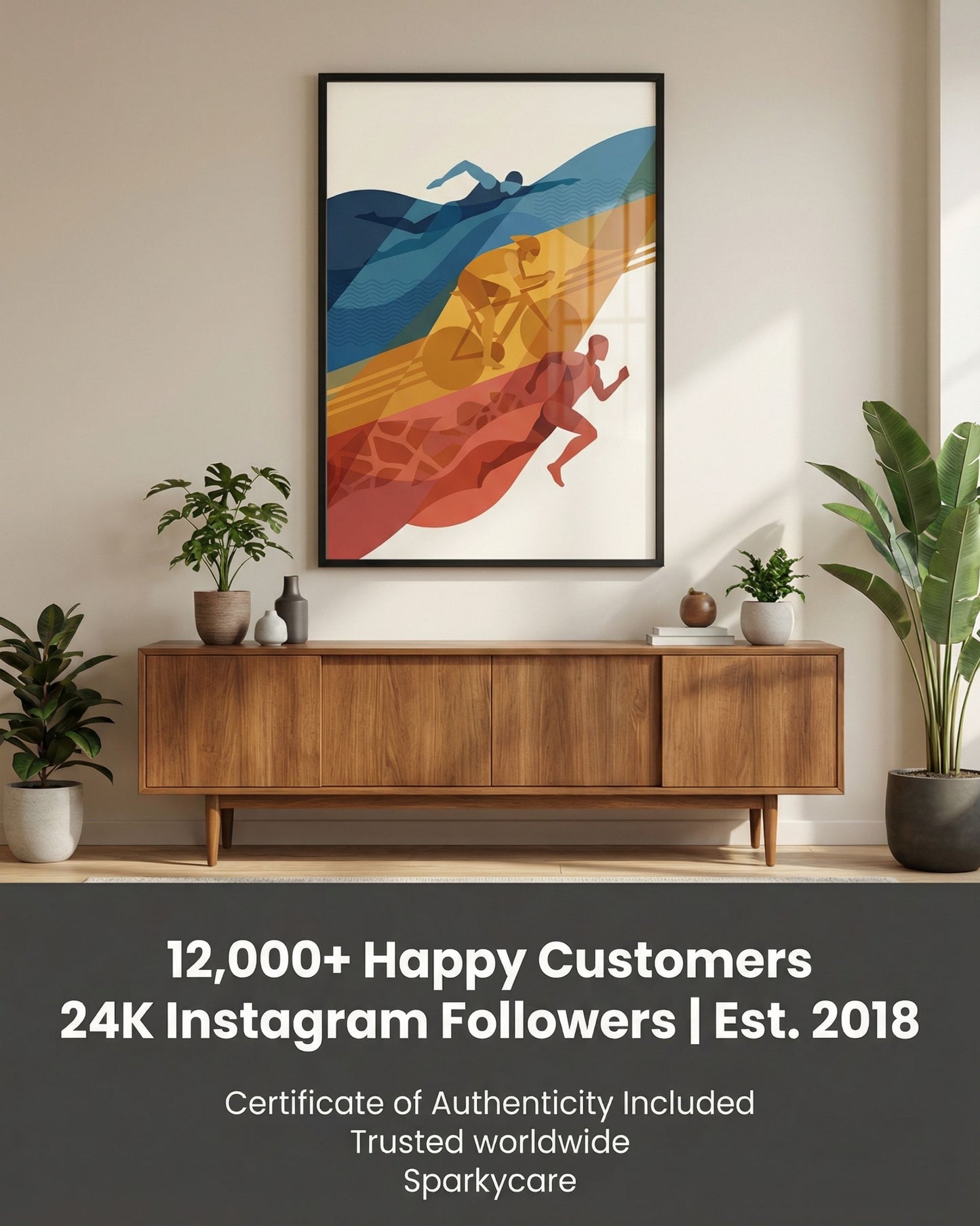 Abstract Triathlon Print: Geometric Swim Bike Run Wall Art