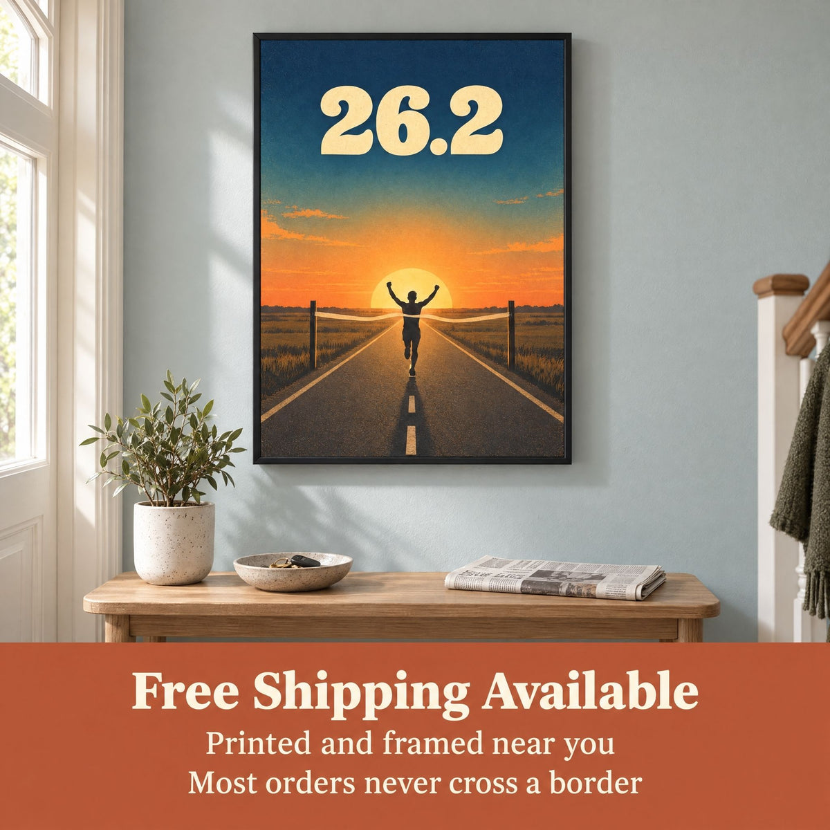 Free shipping available on the marathon finish line print, printed and framed close to you