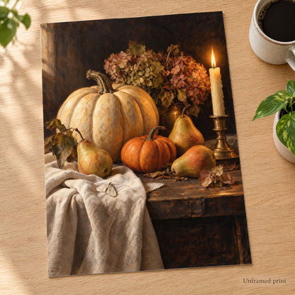 Moody Still Life Wall Art, Autumn Harvest Table Print