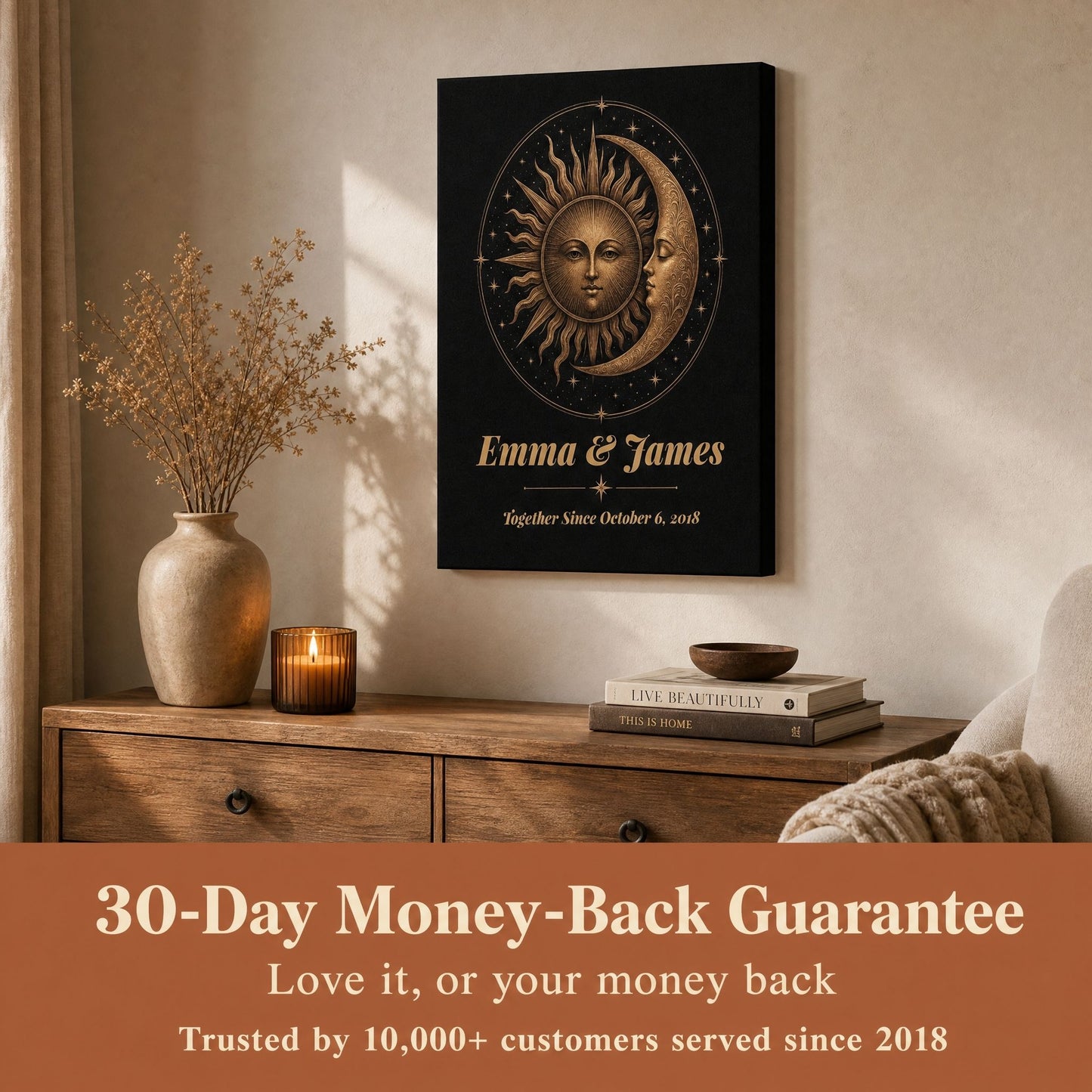 Personalized Sun & Moon Bronze Anniversary Canvas