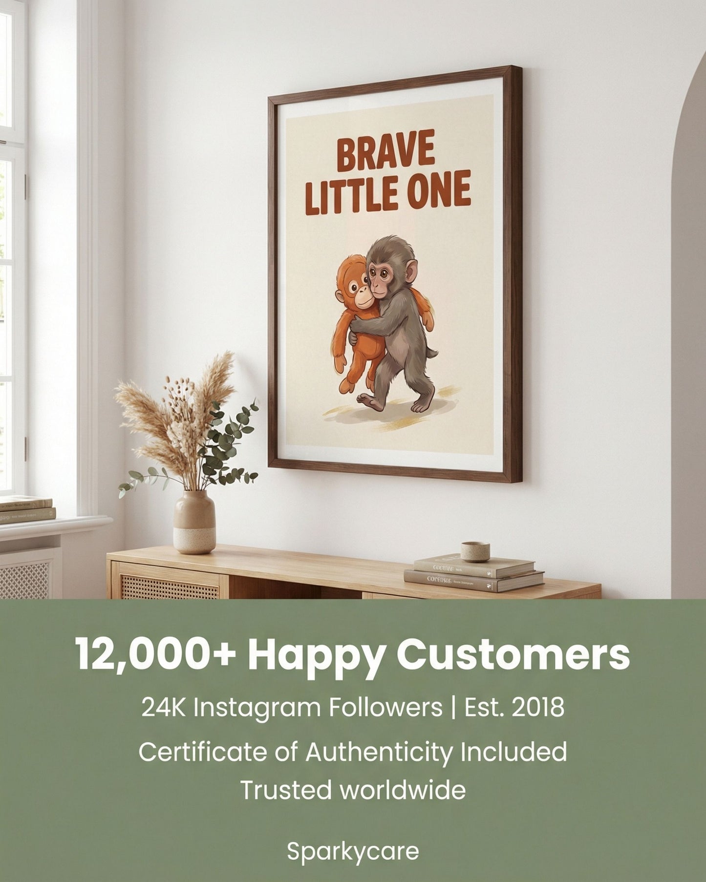 Brave Little One Monkey Poster - Bold Typography Framed Art