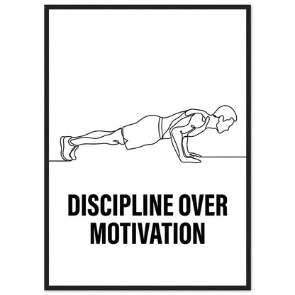 Discipline Over Motivation Poster - Framed Minimalist Line Art - 20x25 cm / 8x10″ - White frame / Ready-to-hang - Sparkycare