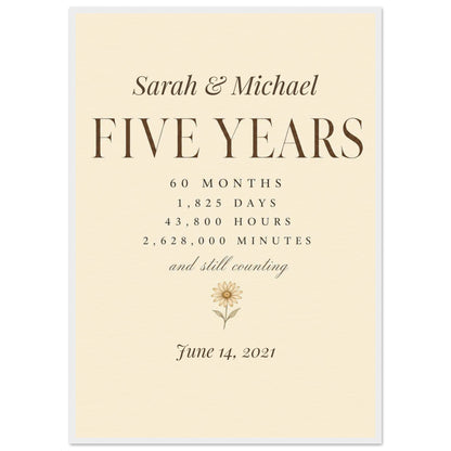 Personalized 5 Year Anniversary Print - A1 (59.4 x 84.1 cm) / Museum-Quality Matte Paper Wooden Framed Poster - White frame - Sparkycare