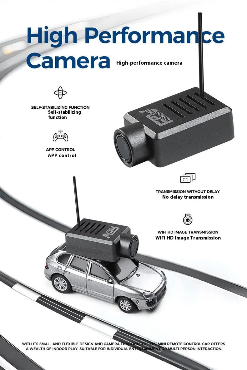 High-performance camera with car model on a white background