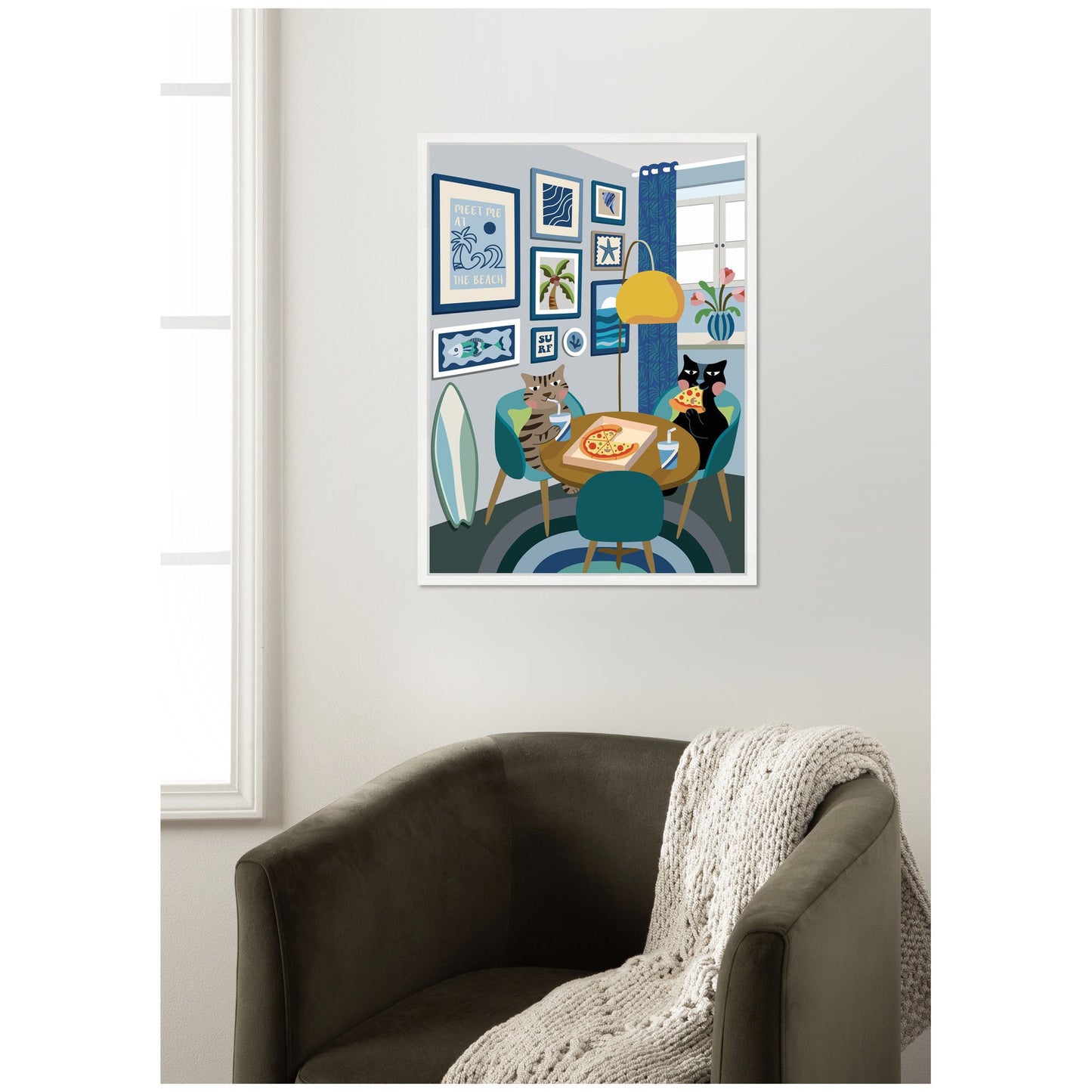 Pizza Cats Framed Canvas Wall Art