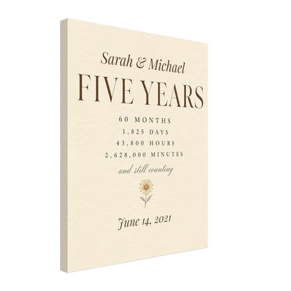 Personalized 5 Year Anniversary Canvas - 40x50 cm / 16x20″ / Canvas - Sparkycare