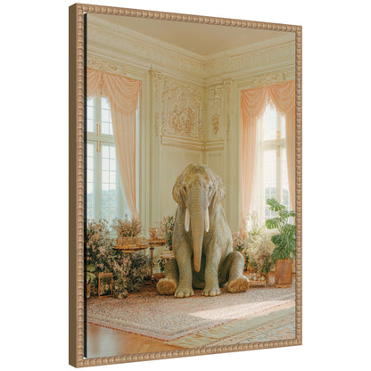 Lazy elephant sitting in his room framed canvas wall art