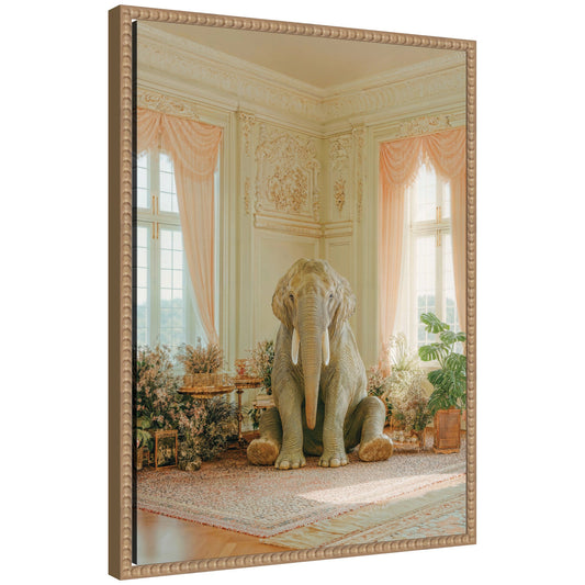 Lazy elephant sitting in his room framed canvas wall art