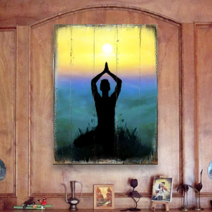 Yoga Wood Block Wall Art, Wellness Decor