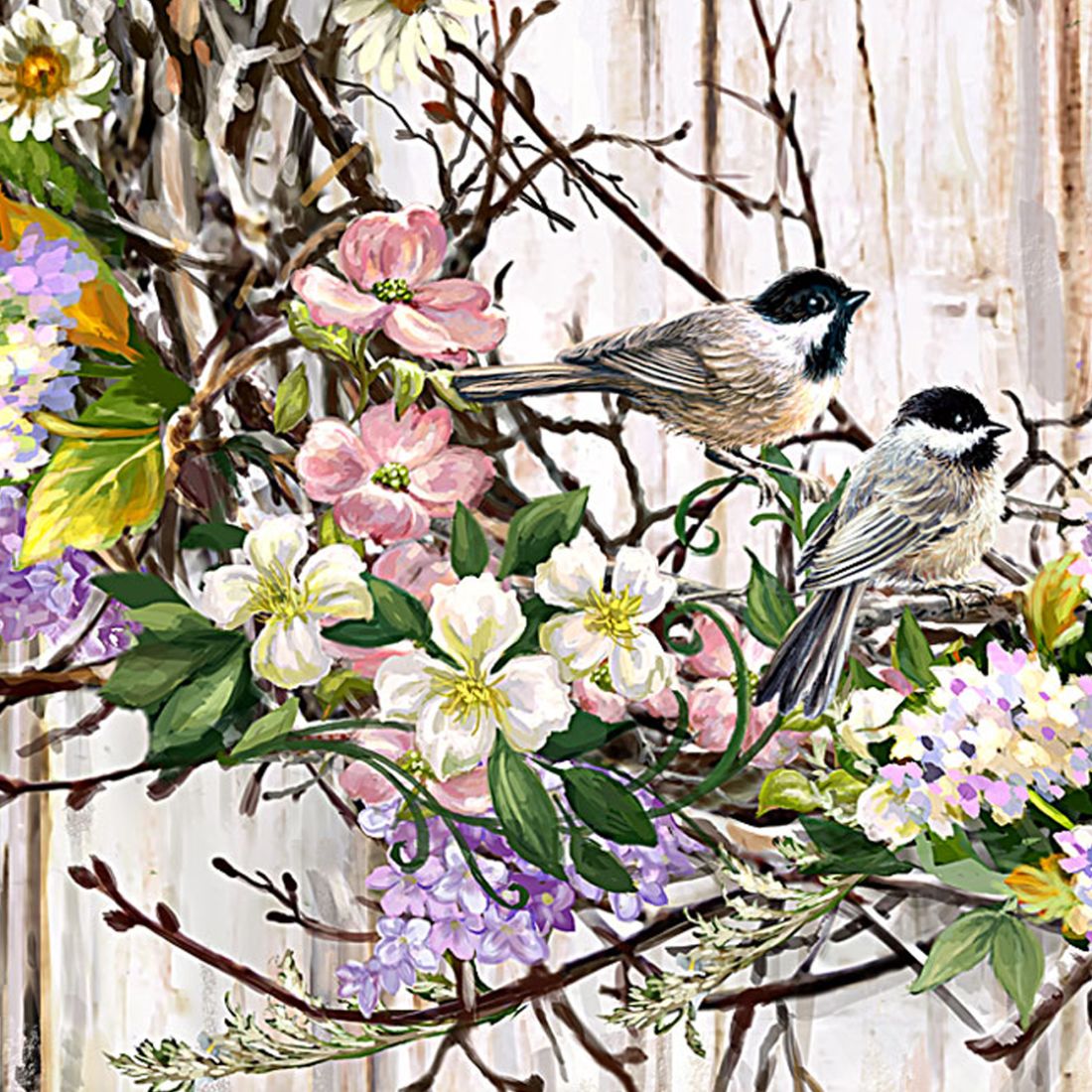 Spring Wreath with Birds Wood Wall Art - Floral Decor