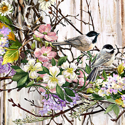 Spring Wreath with Birds Wood Wall Art - Floral Decor