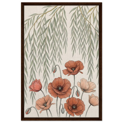 Willow Tree and Poppy Botanical 9th Anniversary Wall Art - 60x90 cm / 24x36″ / Framed Canvas - Dark wood frame - Sparkycare