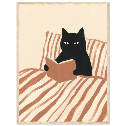 Cat Reading Poster - Framed Wall Art That Gets Cat Lovers and Book Lovers - 45x60 cm / 18x24″ - Wood frame / Ready-to-hang - Sparkycare