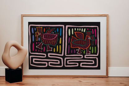 Black and White Rooster Mola Tapestry Wall Hanging