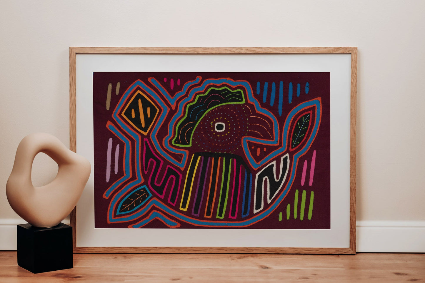 Handsome Rooster Mola Tapestry Folk Art Wall Hanging