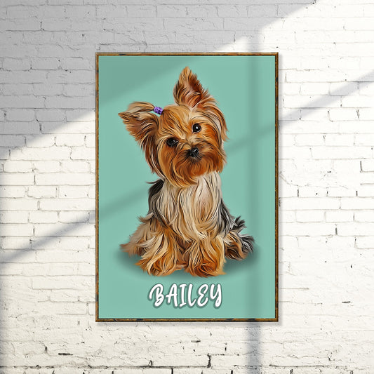 Personalized Yorkshire Terrier pastel pet portrait canvas sign with pet name