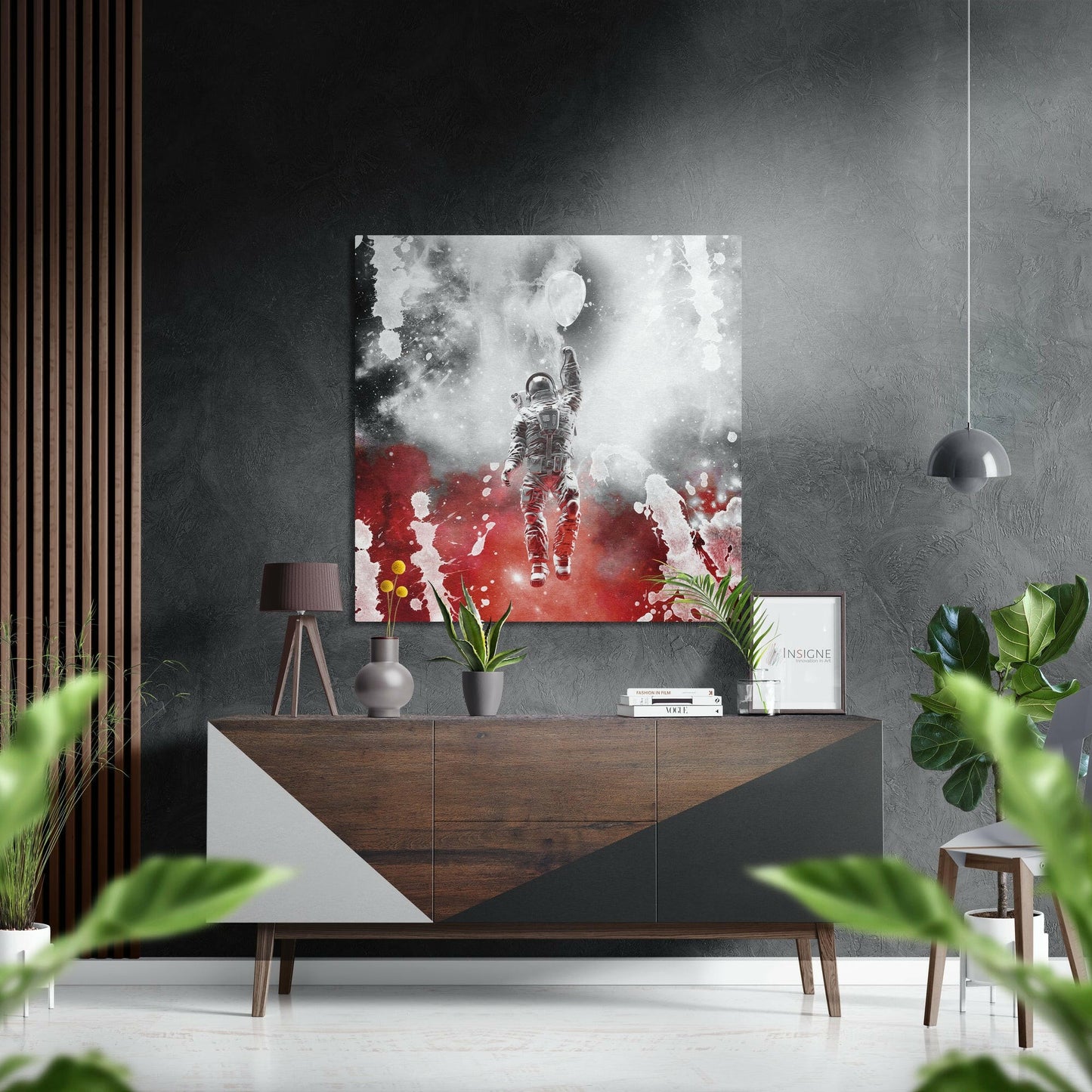 Astronaut red smoke metal wall art