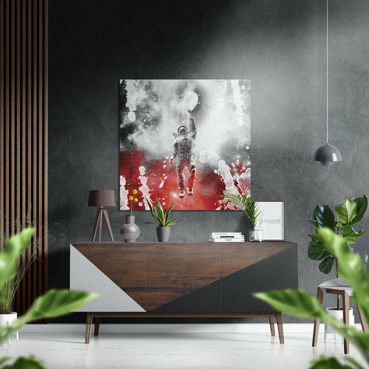 Astronaut red smoke metal wall art