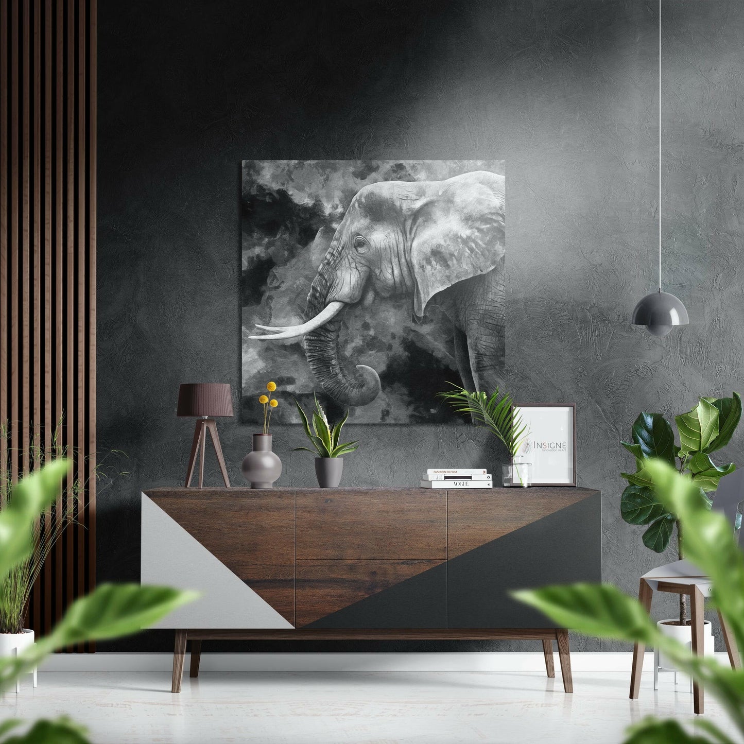 Smoky monochrome elephant metal wall art