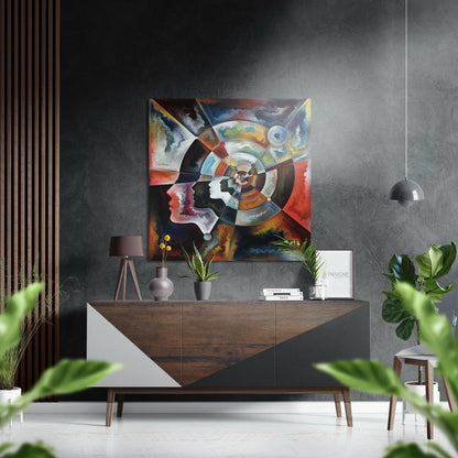 Radial spokes face profiles metal wall art
