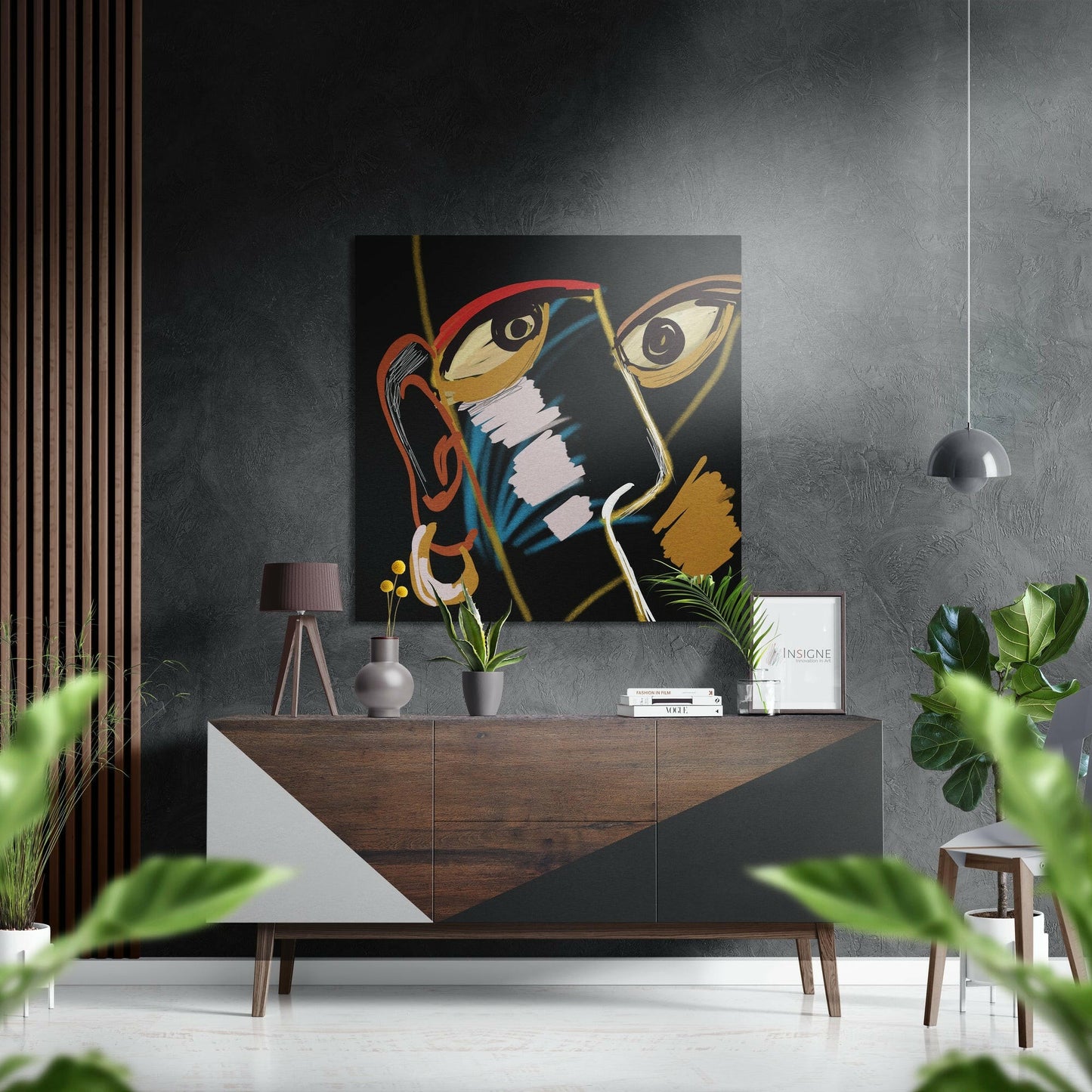 Red Glasses Cubist Face Metal Wall Art