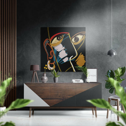 Red Glasses Cubist Face Metal Wall Art