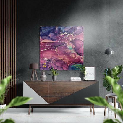 Purple Pink Gold Marble metal wall art with metallic gold veining
