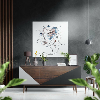 One-line face blue heart metal wall art