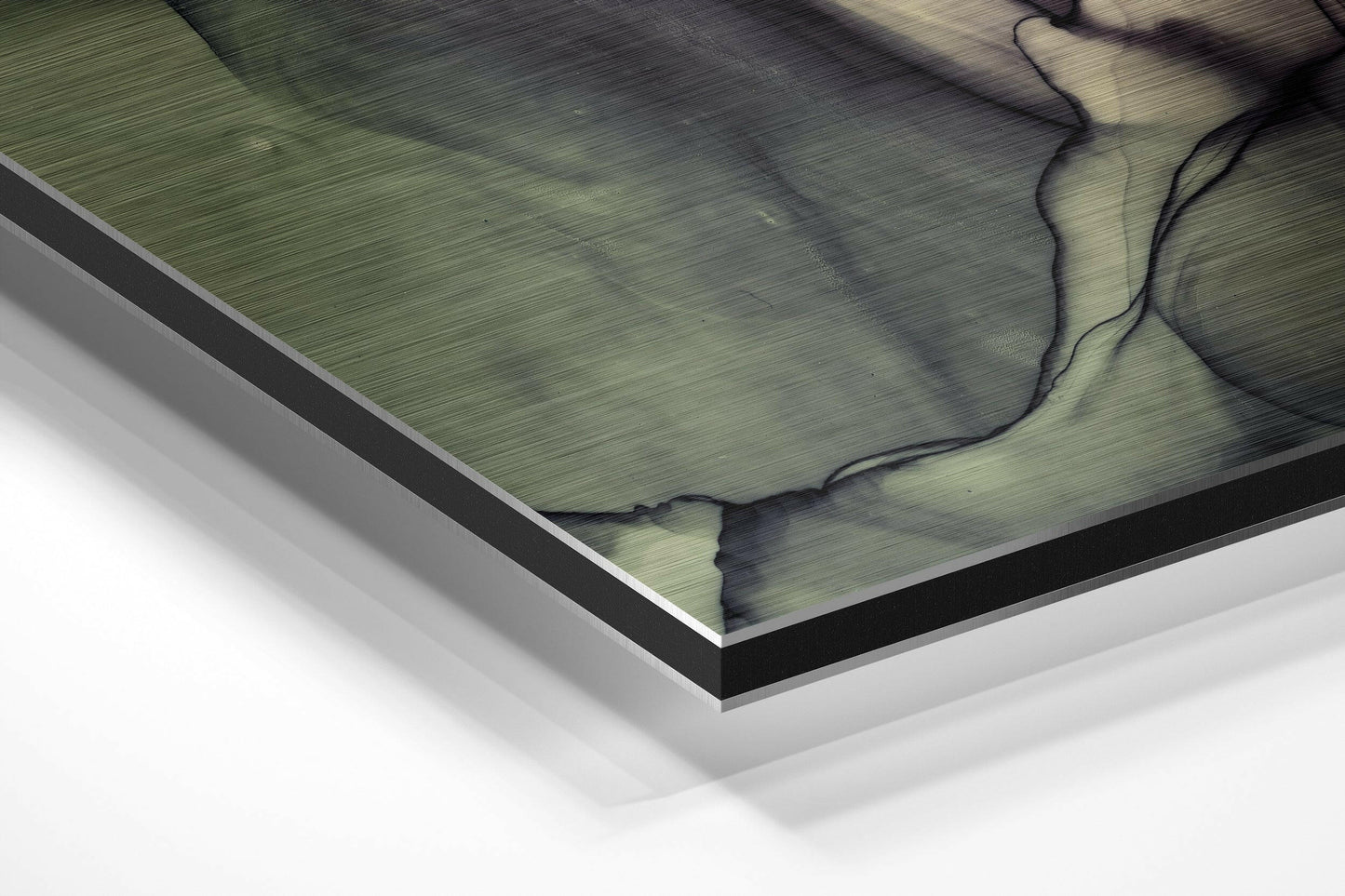 Olive Ivory Ink Marble Metal Wall Art