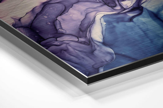 Violet Blue Ink Bloom Metal Wall Art
