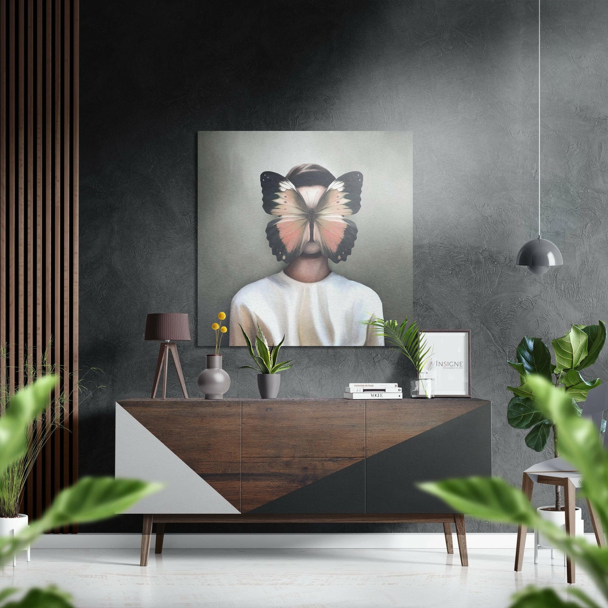 Butterfly Face metal wall art brushed aluminum print