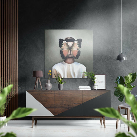 Butterfly Face metal wall art brushed aluminum print