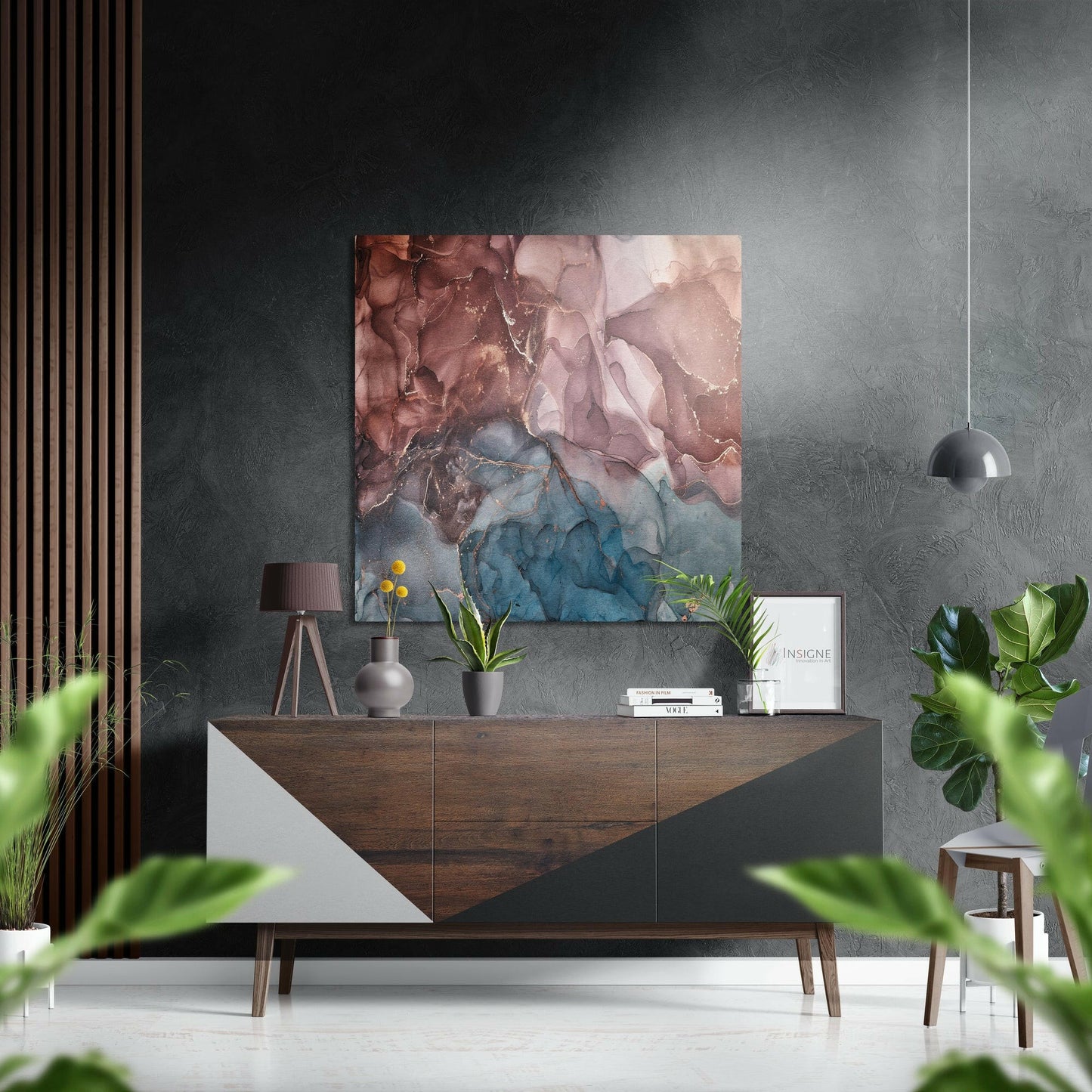 Rust Red Teal Marble metal wall art