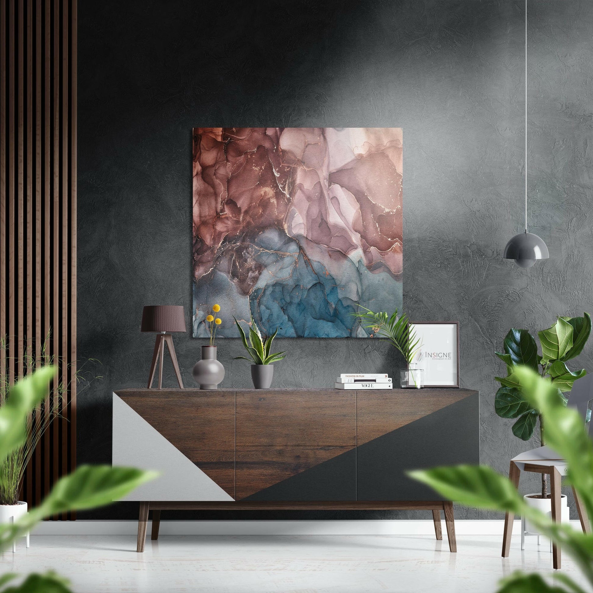 Rust Red Teal Marble metal wall art