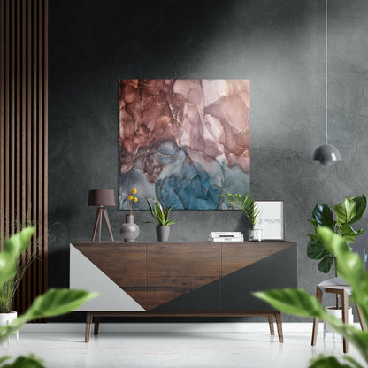 Rust Red Teal Marble metal wall art