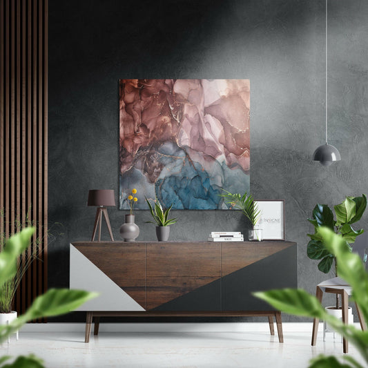 Rust Red Teal Marble metal wall art
