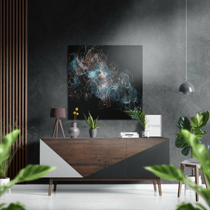 Black turquoise smoke abstract metal wall art